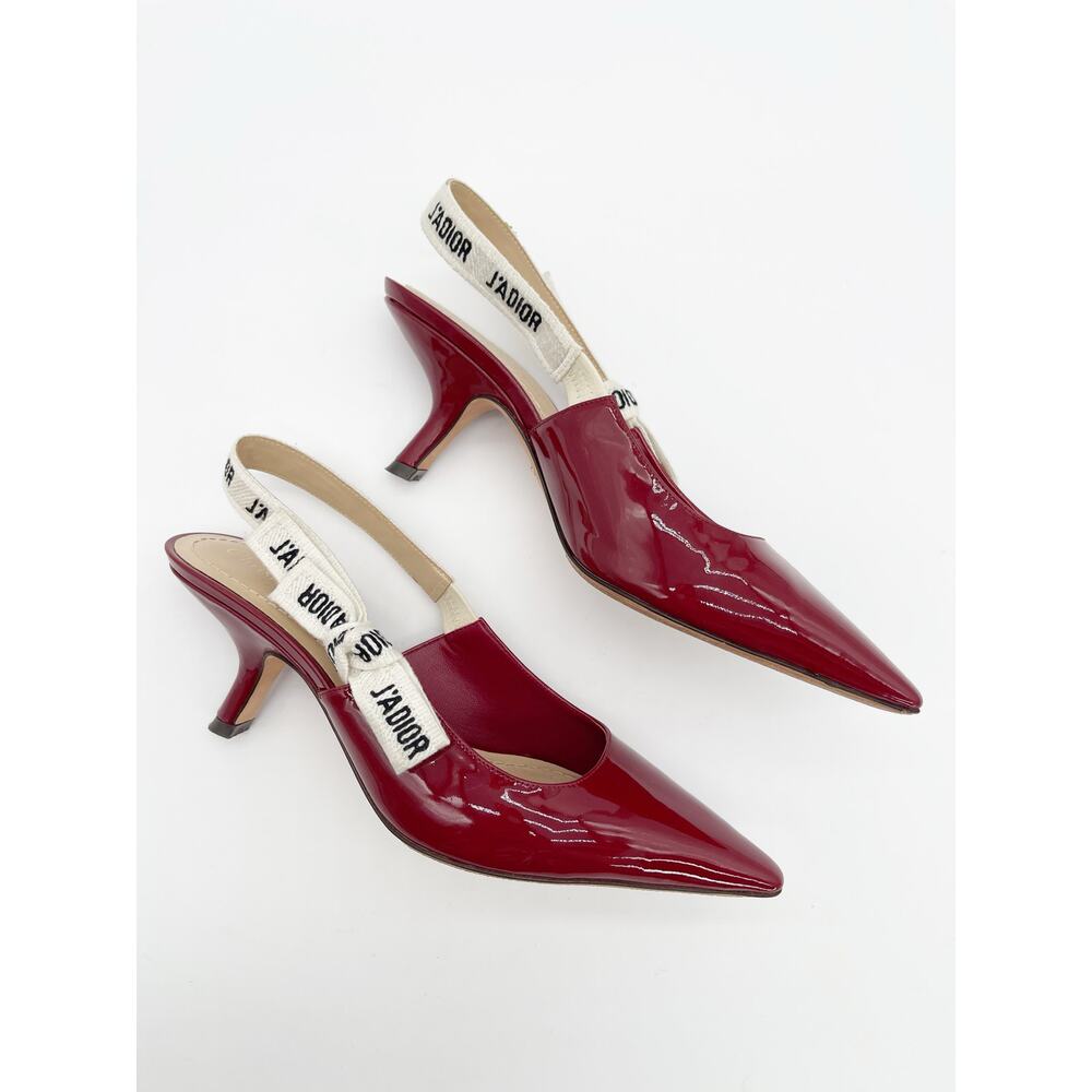 Christian Dior J'Adior Burgundy Patent Leather Slingback Kitten Heel Pumps EU 38 - Picture 3 of 13